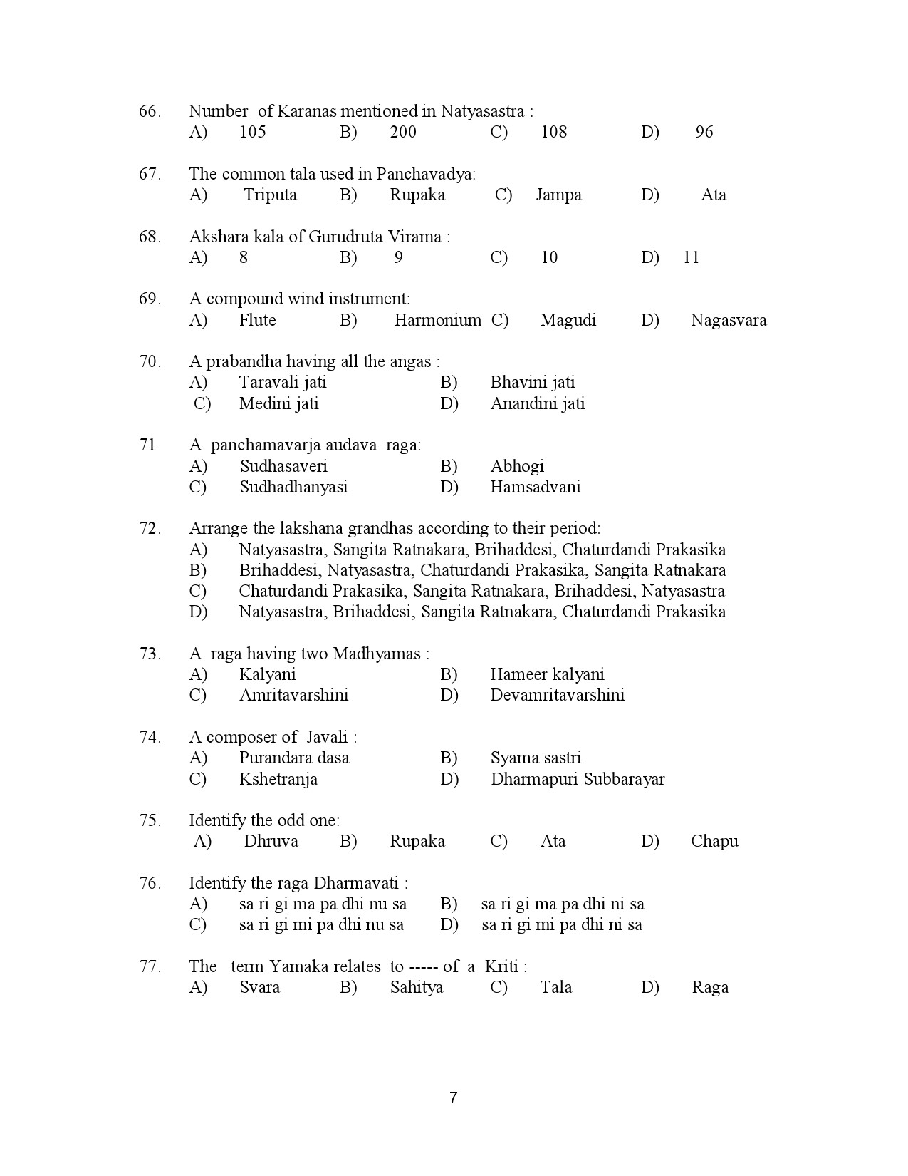 Kerala SET Music Exam Question Paper July 2023 7