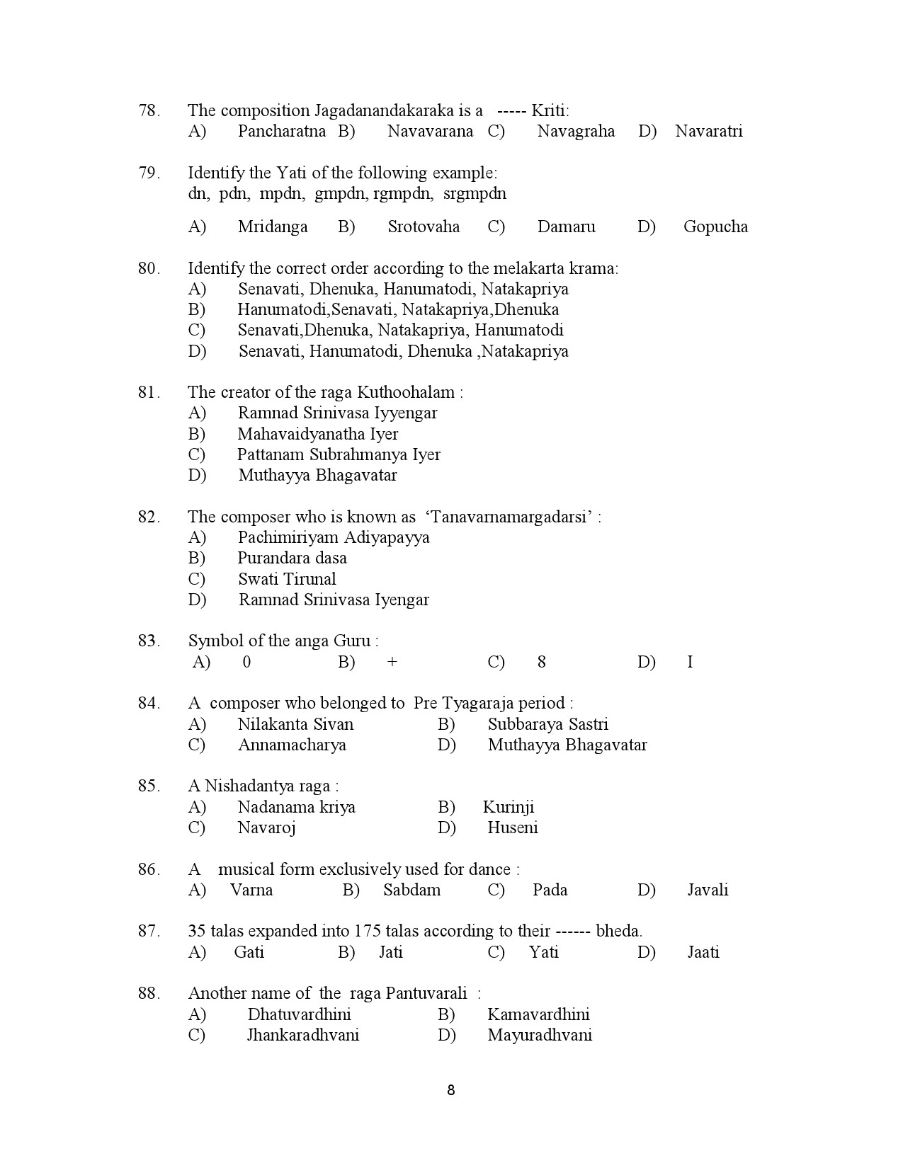 Kerala SET Music Exam Question Paper July 2023 8