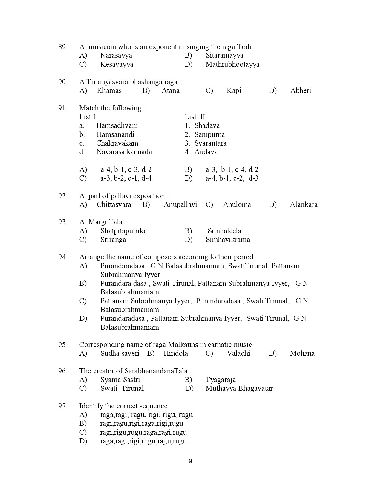 Kerala SET Music Exam Question Paper July 2023 9