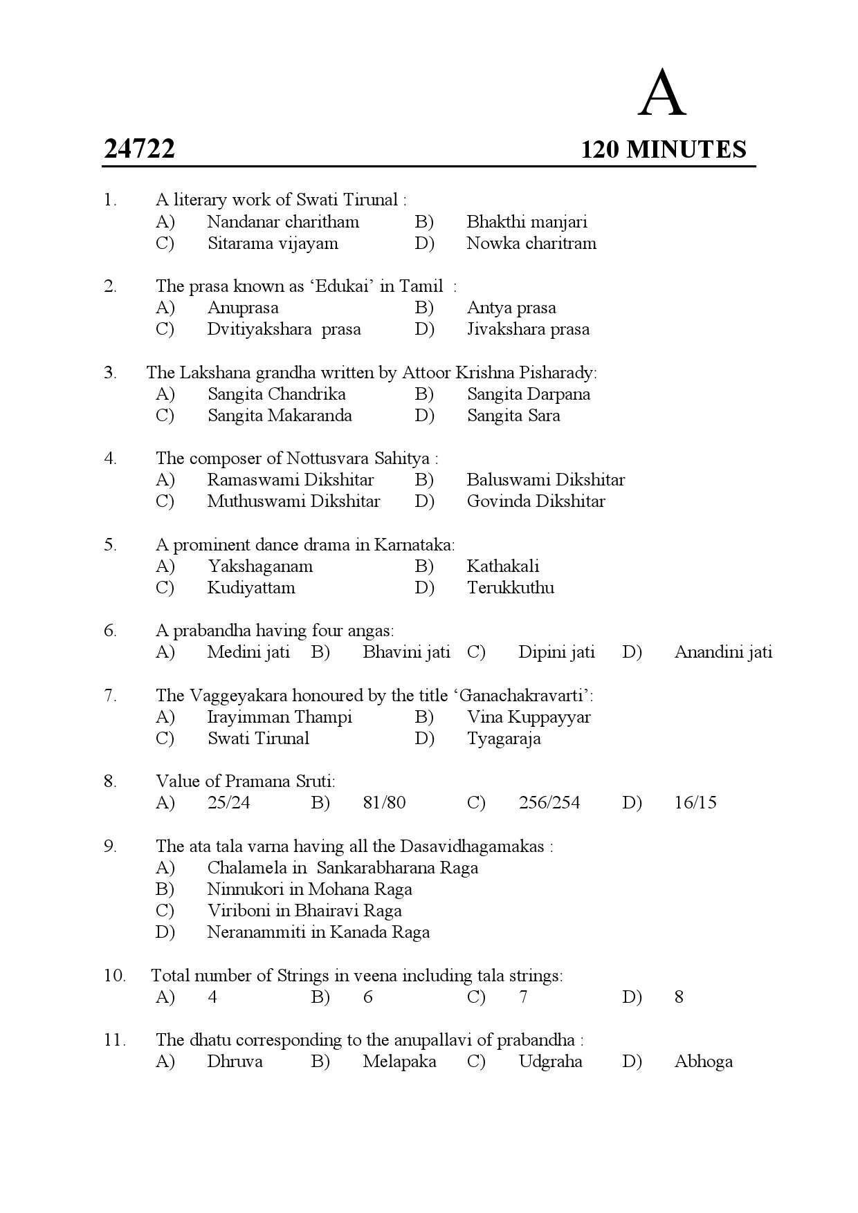 Kerala SET Music Exam Question Paper July 2024 1