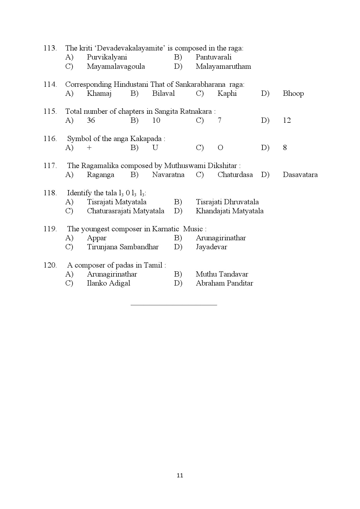 Kerala SET Music Exam Question Paper July 2024 11