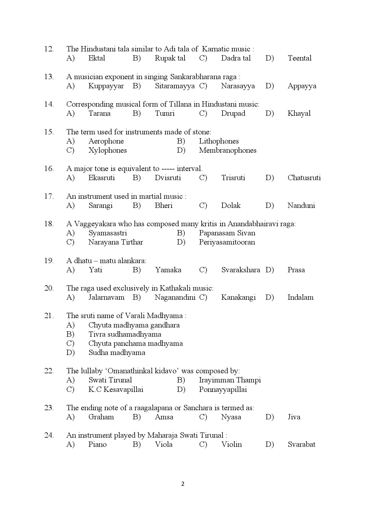 Kerala SET Music Exam Question Paper July 2024 2