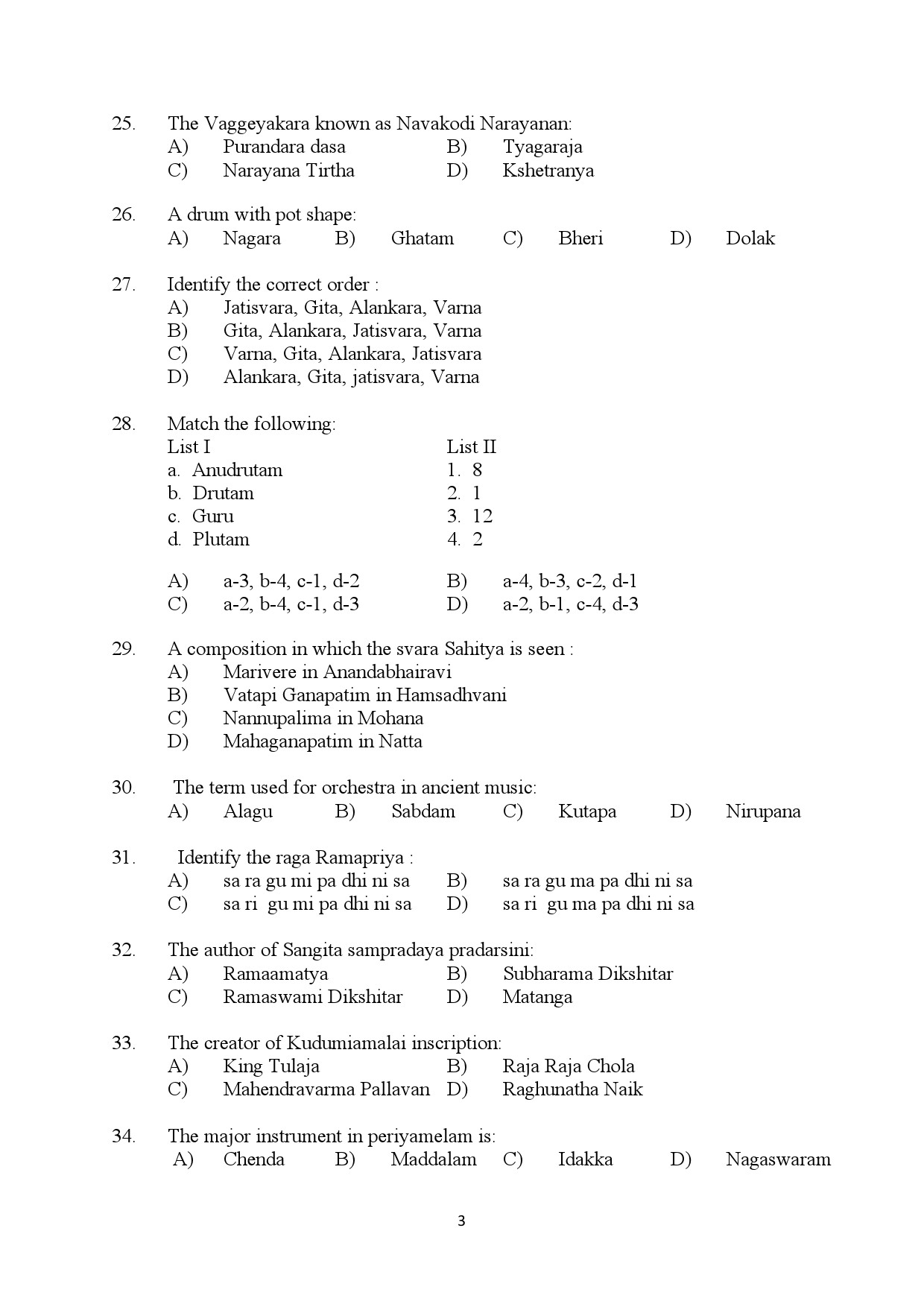 Kerala SET Music Exam Question Paper July 2024 3