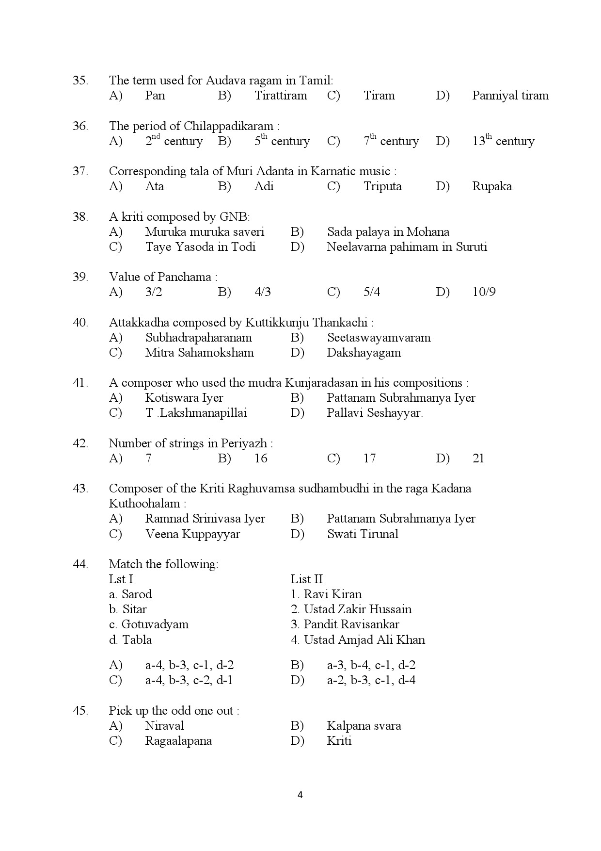 Kerala SET Music Exam Question Paper July 2024 4