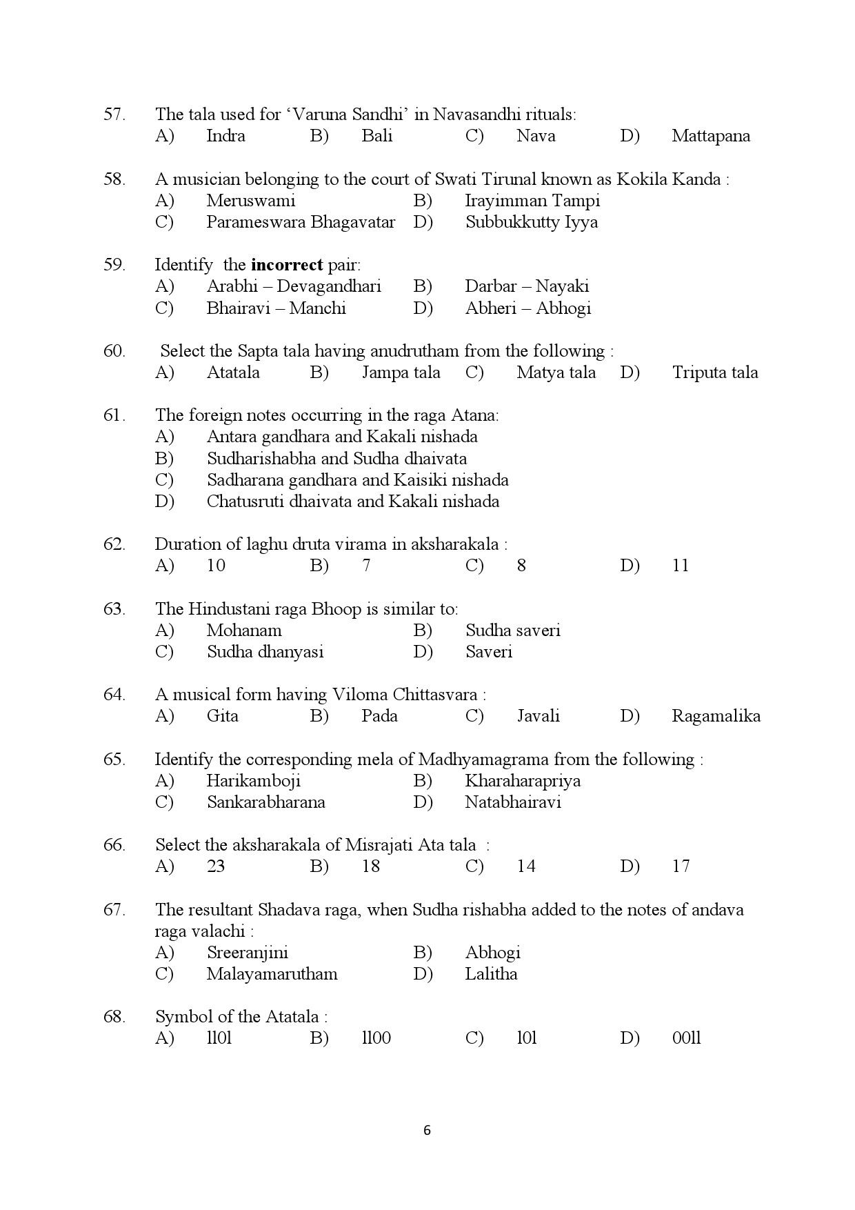 Kerala SET Music Exam Question Paper July 2024 6