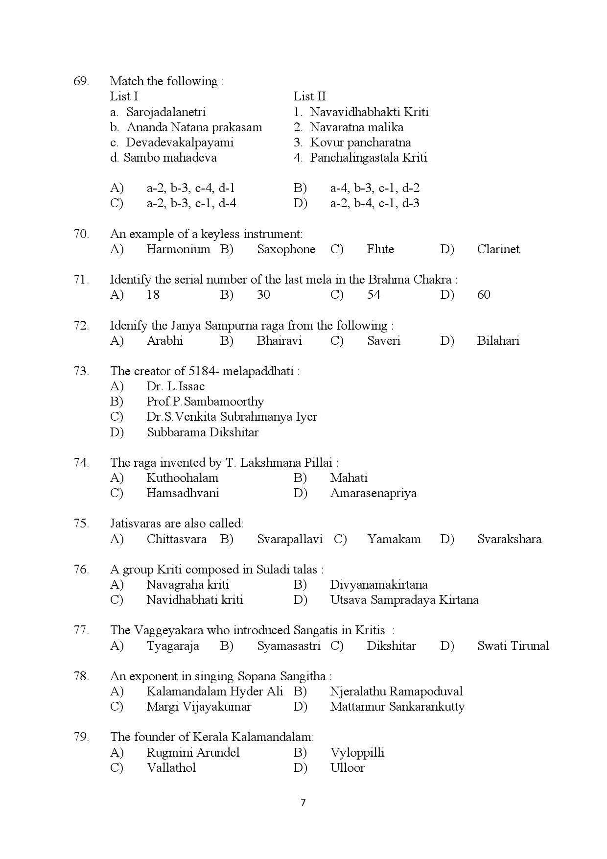 Kerala SET Music Exam Question Paper July 2024 7