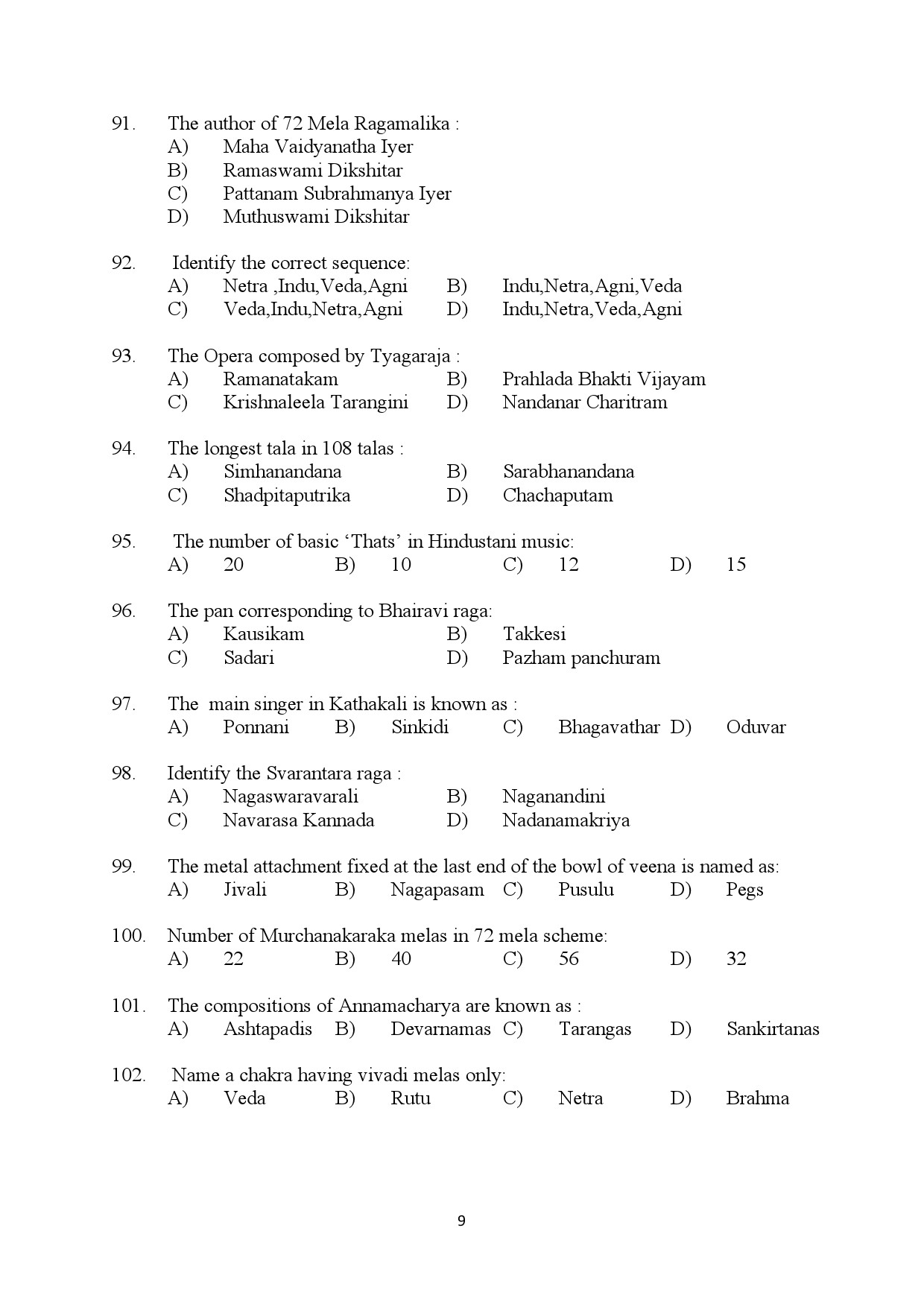 Kerala SET Music Exam Question Paper July 2024 9