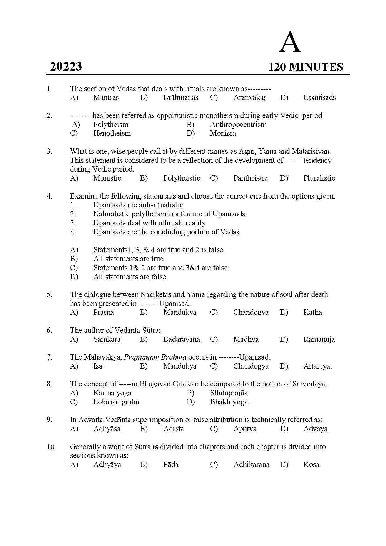 Kerala SET Philosophy Exam Question Paper February 2020 1