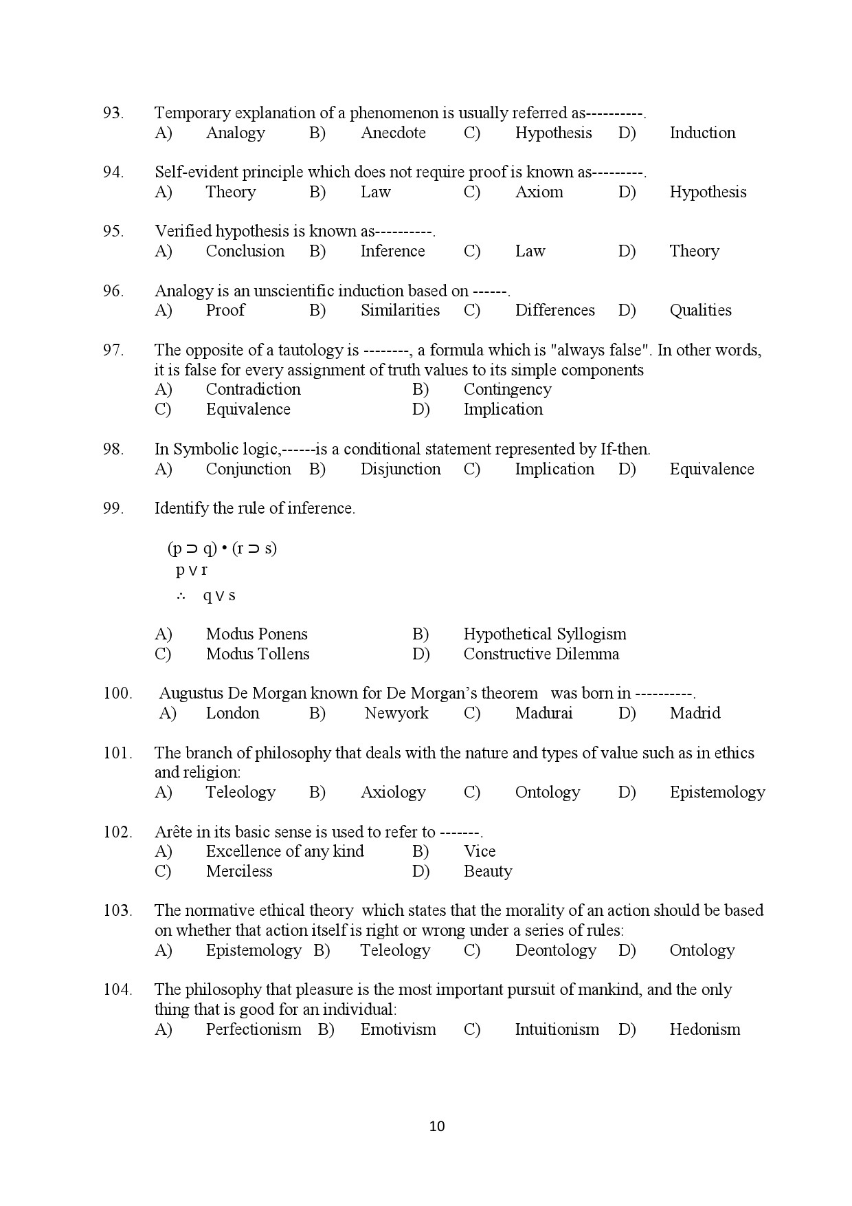 Kerala SET Philosophy Exam Question Paper February 2020 10
