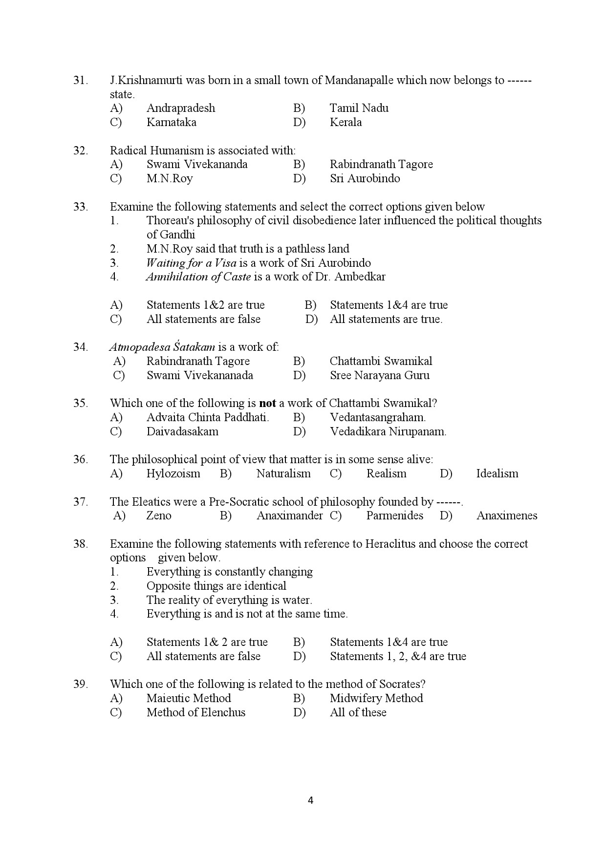 Kerala SET Philosophy Exam Question Paper February 2020 4