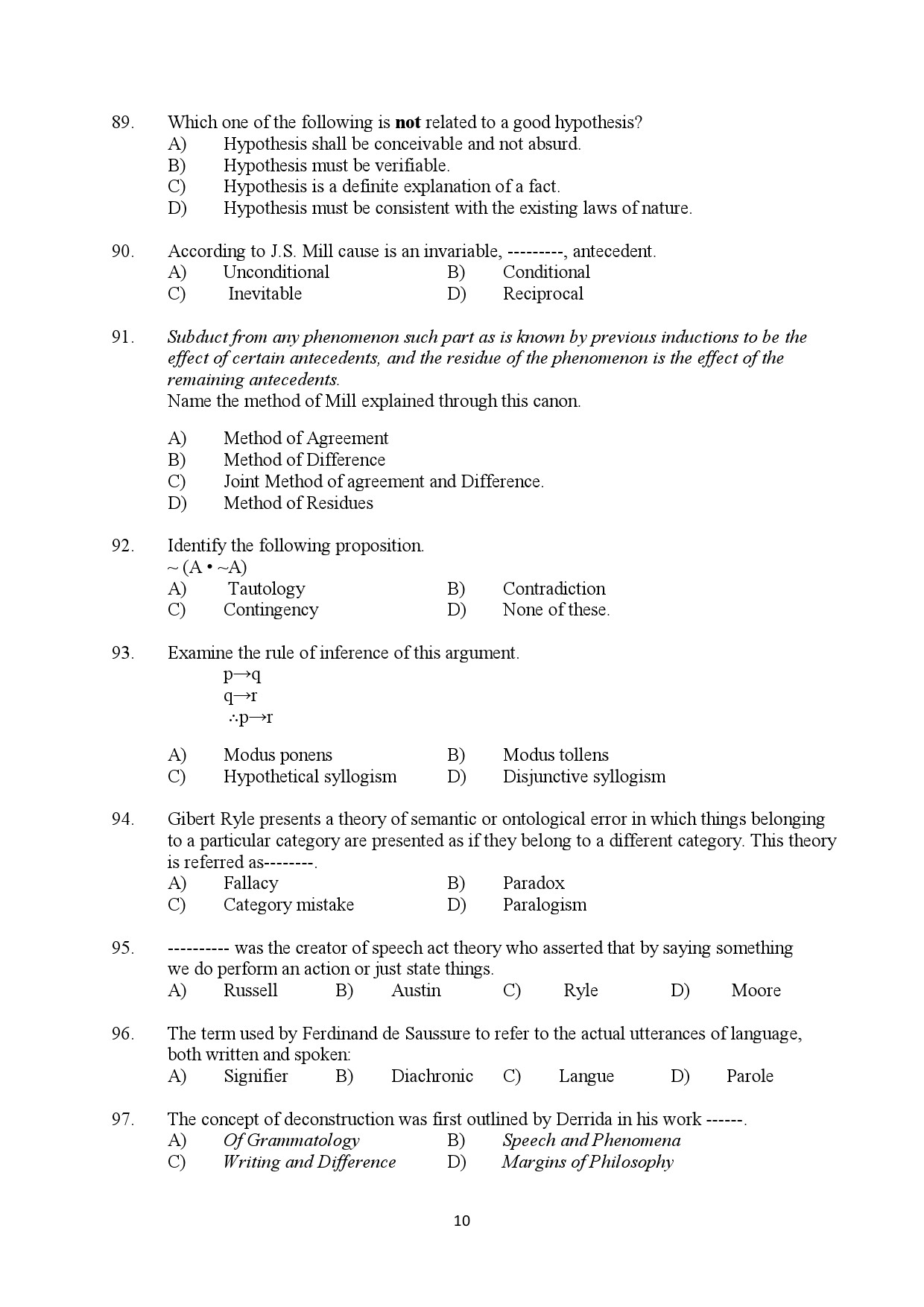 Kerala SET Philosophy Exam Question Paper January 2022 10