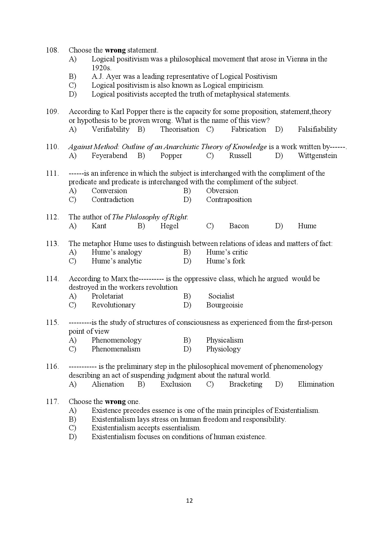 Kerala SET Philosophy Exam Question Paper January 2022 12