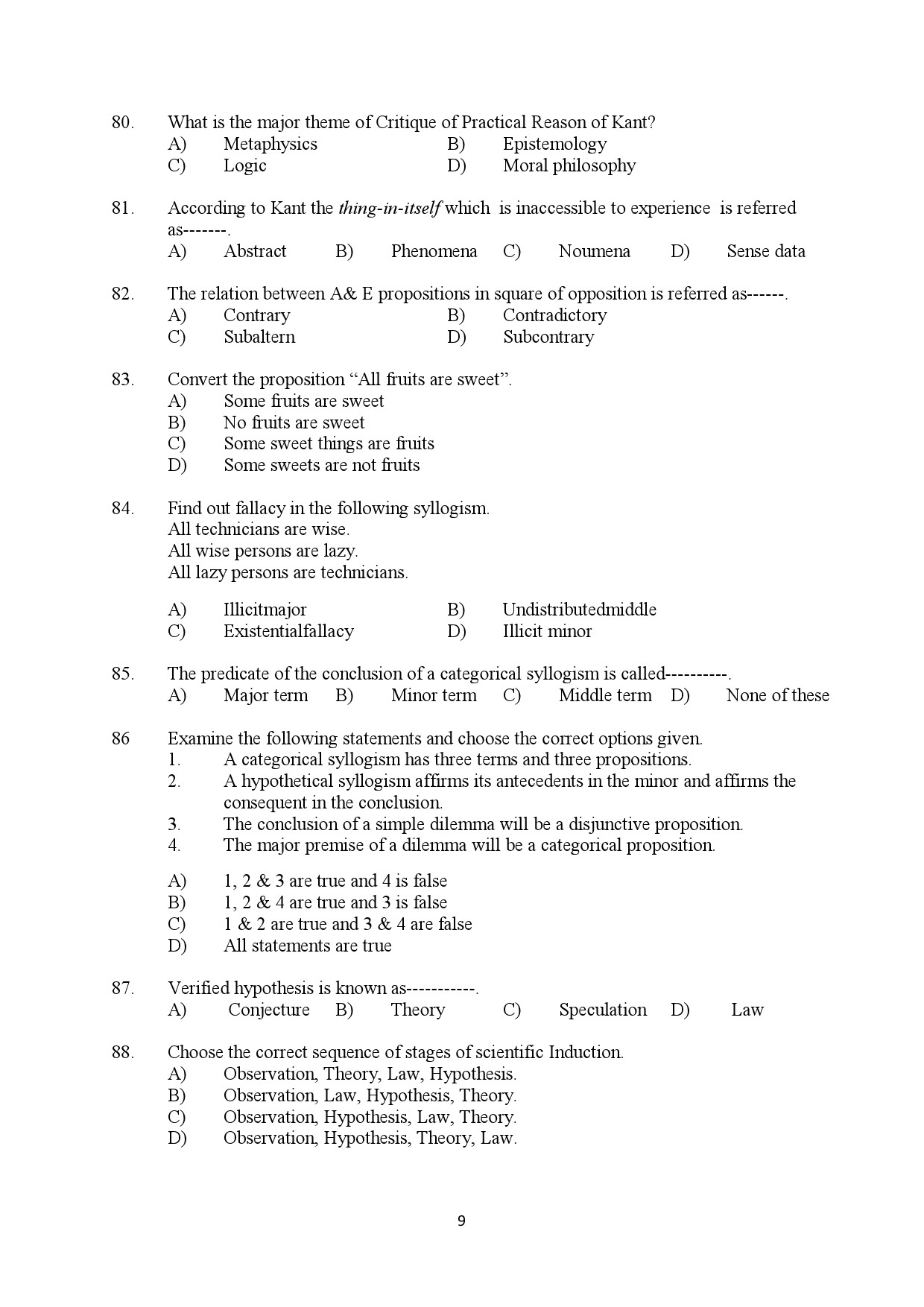 Kerala SET Philosophy Exam Question Paper January 2022 9