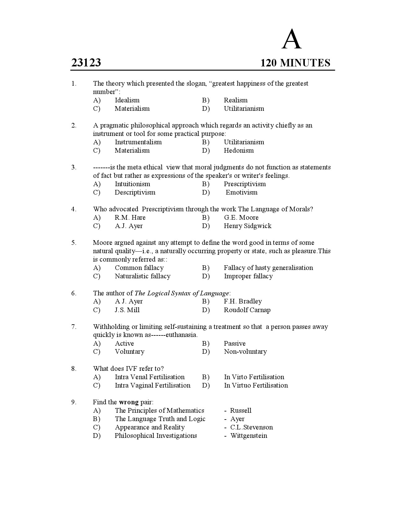 Kerala SET Philosophy Exam Question Paper January 2023 1