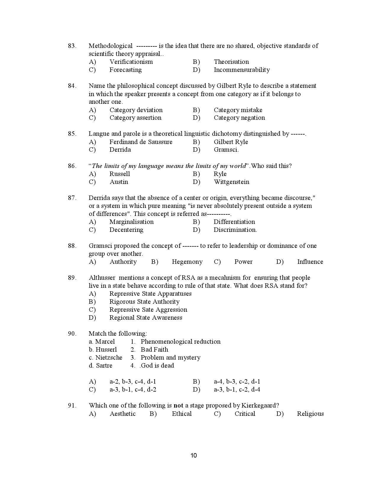 Kerala SET Philosophy Exam Question Paper January 2023 10