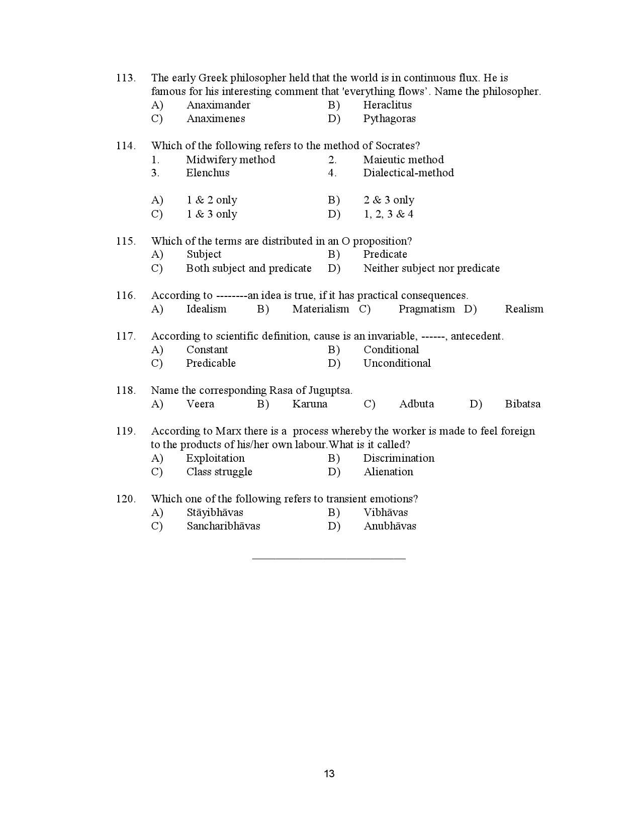 Kerala SET Philosophy Exam Question Paper January 2023 13