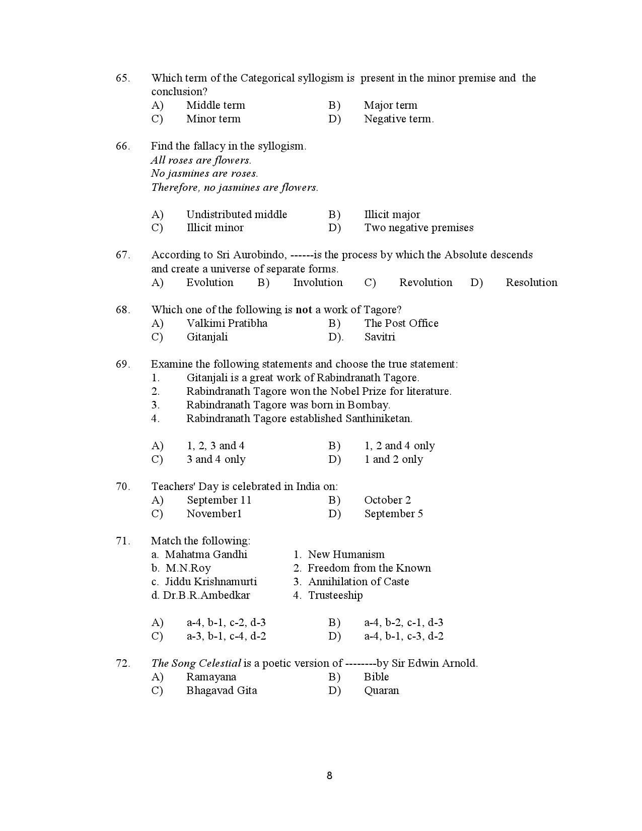 Kerala SET Philosophy Exam Question Paper January 2023 8