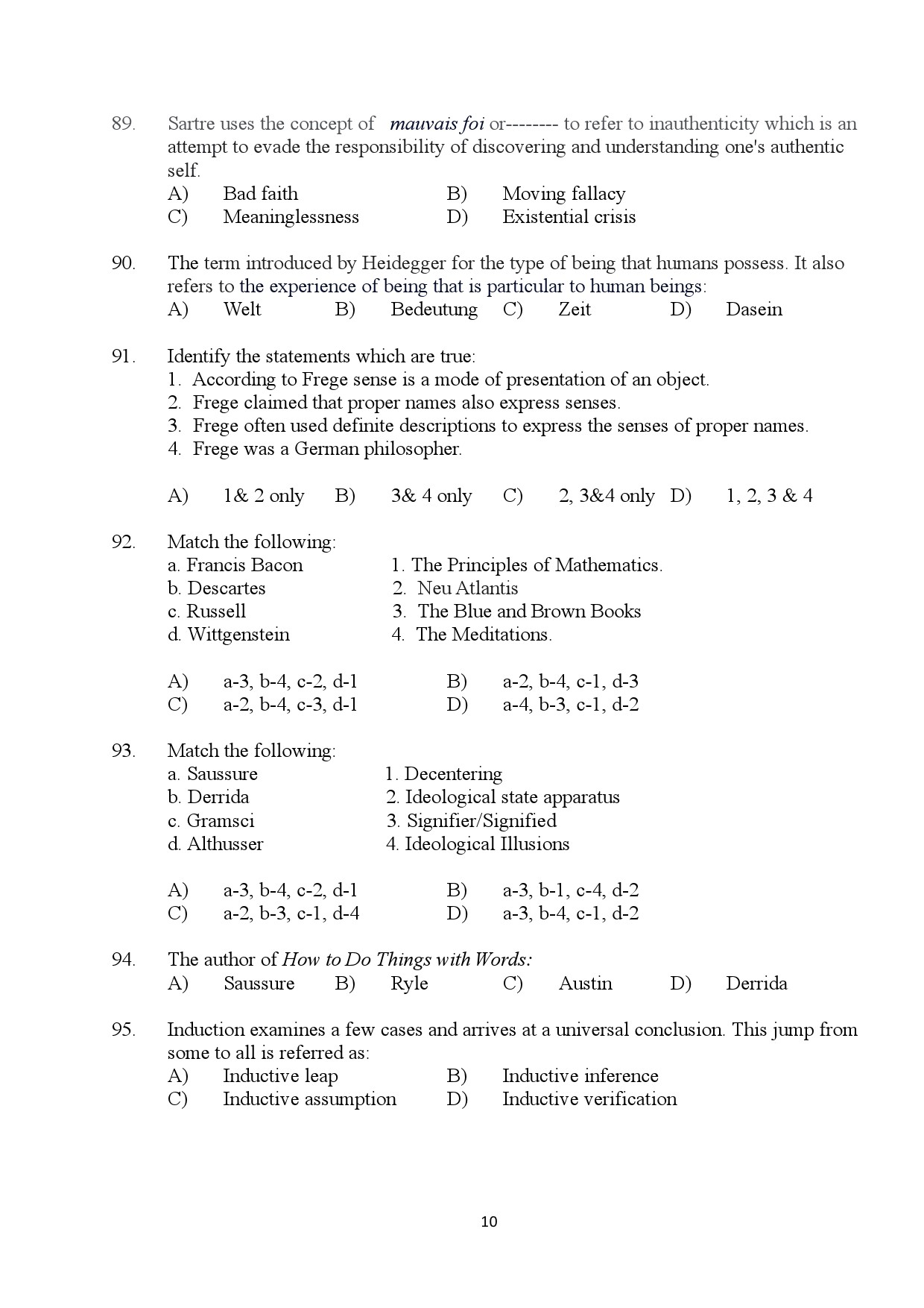 Kerala SET Philosophy Exam Question Paper January 2024 10