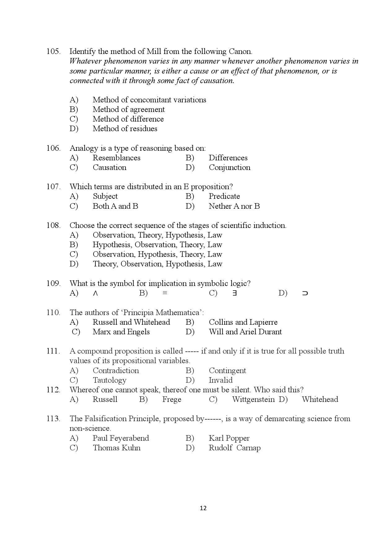 Kerala SET Philosophy Exam Question Paper January 2024 12