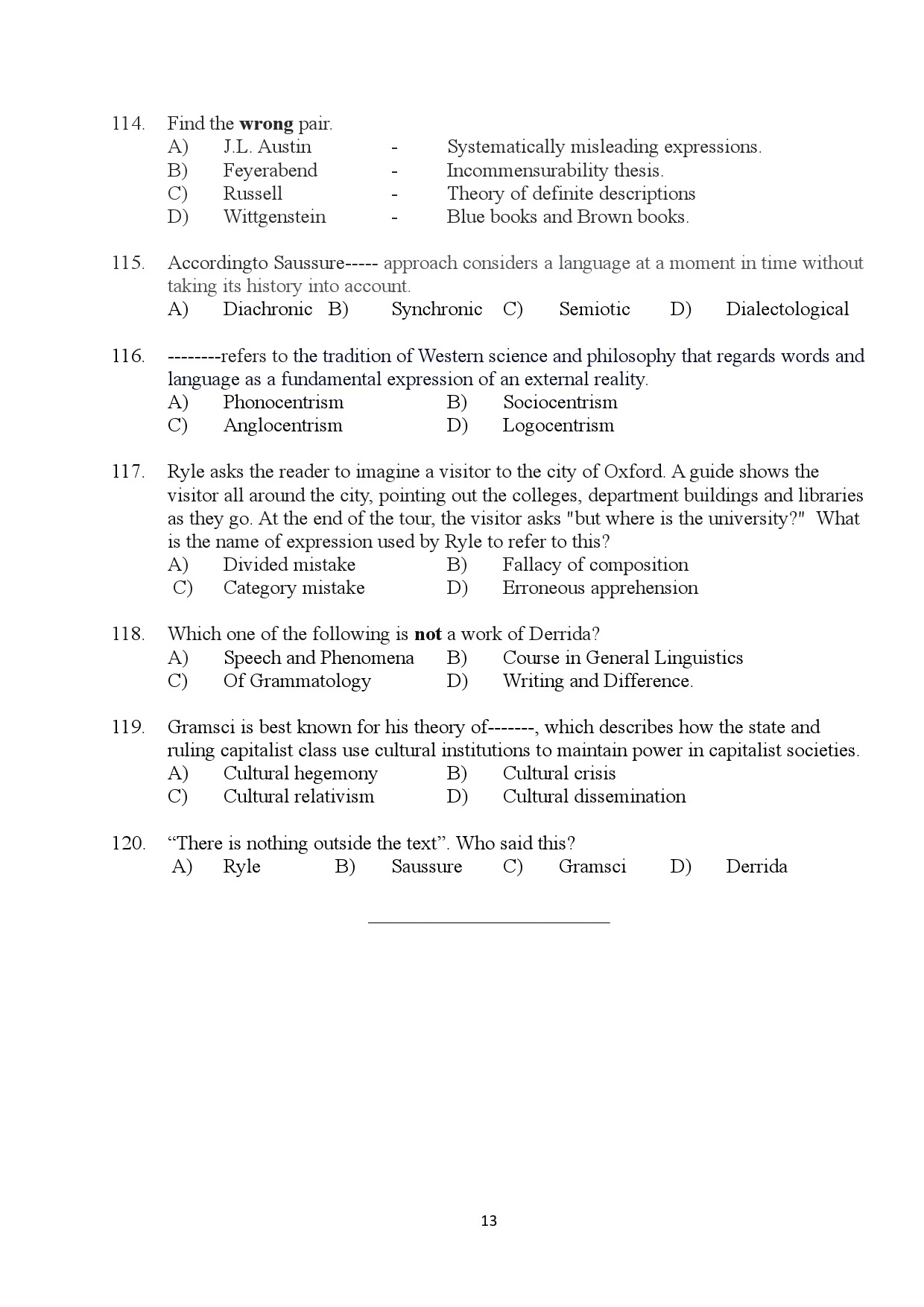 Kerala SET Philosophy Exam Question Paper January 2024 13