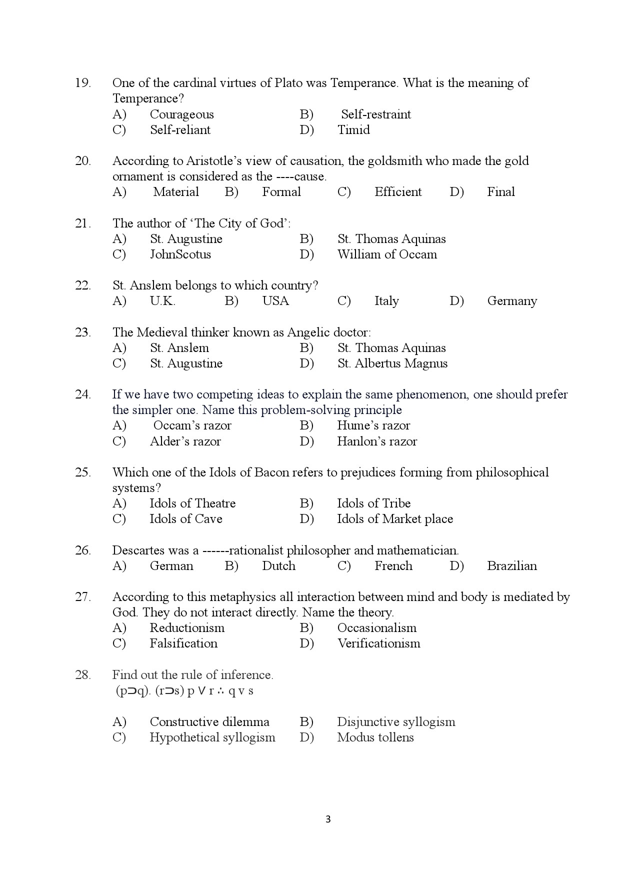 Kerala SET Philosophy Exam Question Paper January 2024 3