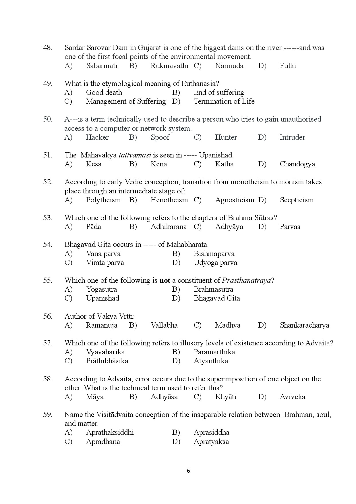 Kerala SET Philosophy Exam Question Paper January 2024 6