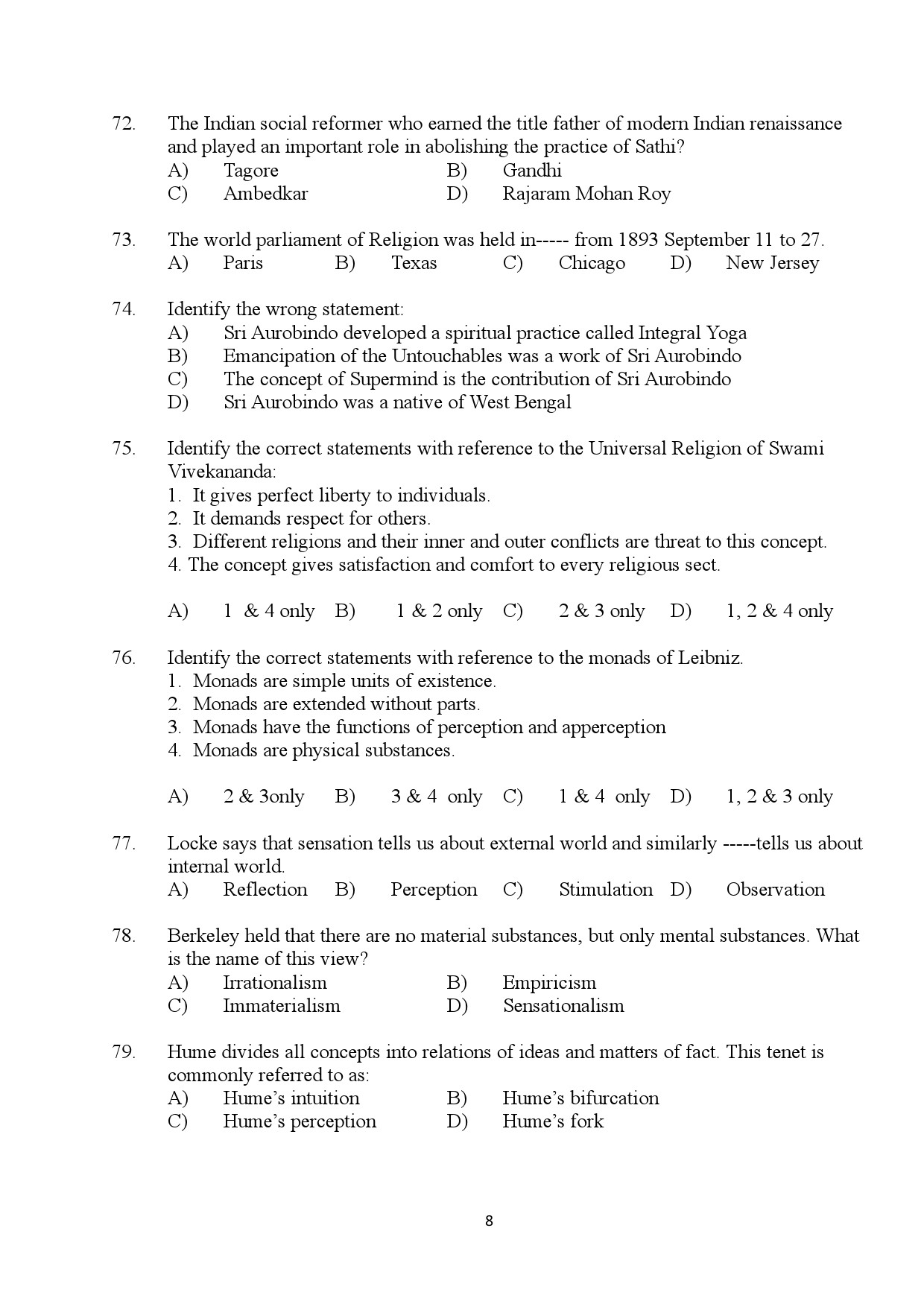 Kerala SET Philosophy Exam Question Paper January 2024 8