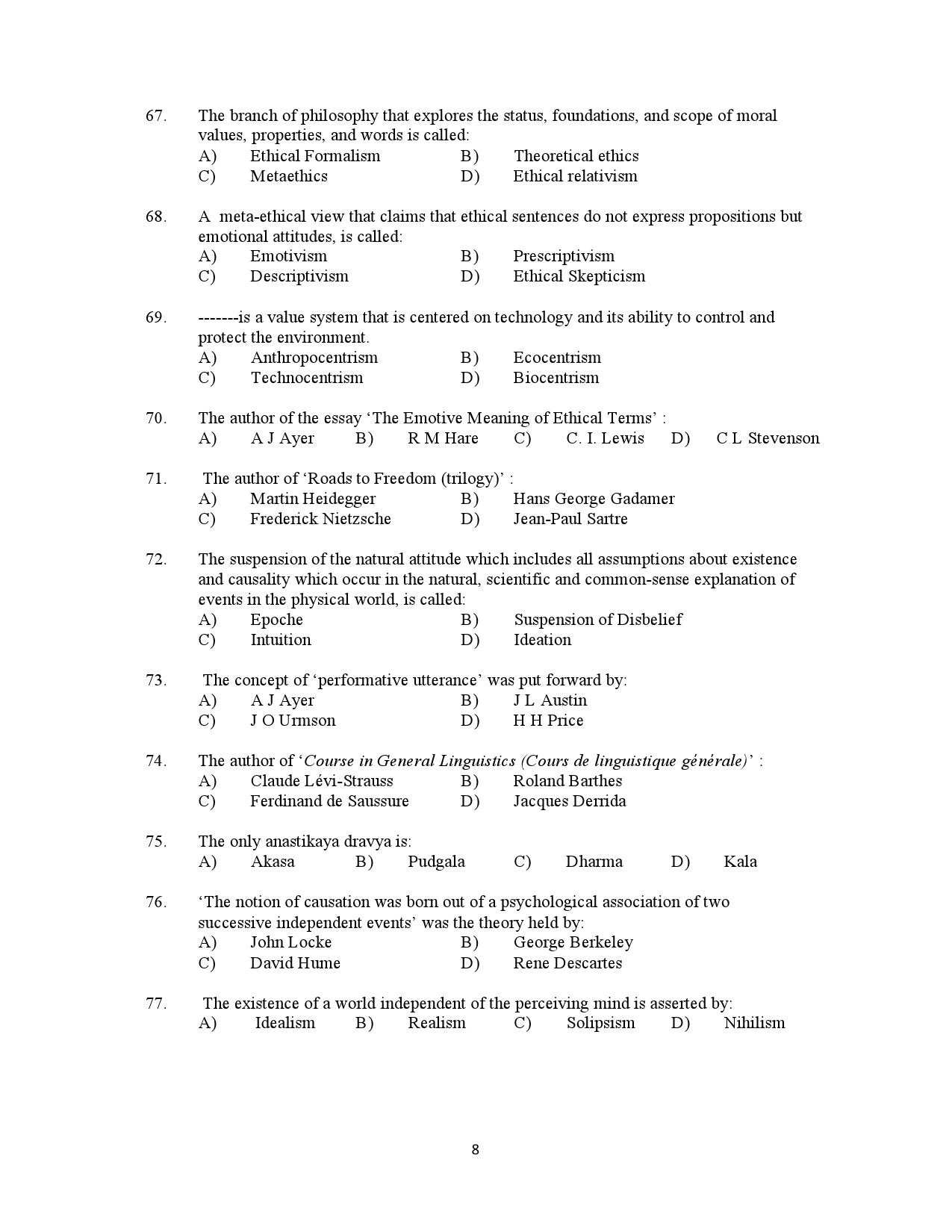 Kerala SET Philosophy Exam Question Paper July 2021 8