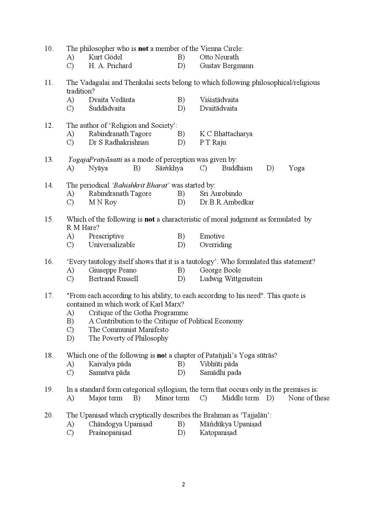 Kerala SET Philosophy Exam Question Paper July 2022 2