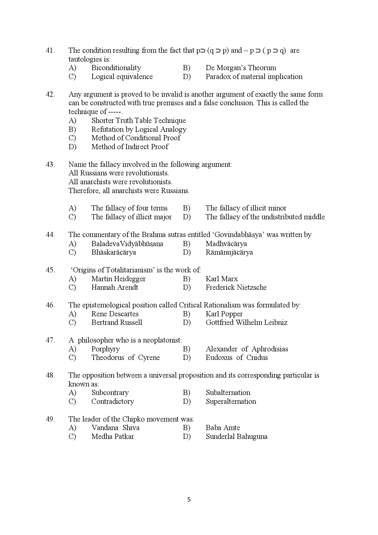 Kerala SET Philosophy Exam Question Paper July 2022 5