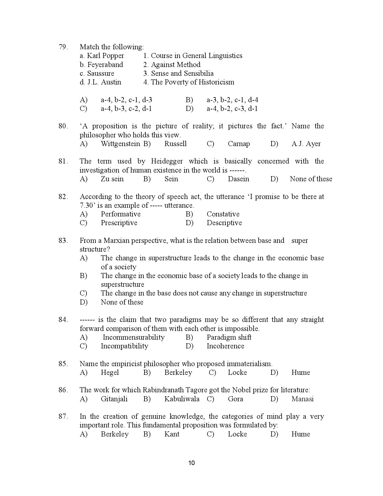 Kerala SET Philosophy Exam Question Paper July 2023 10
