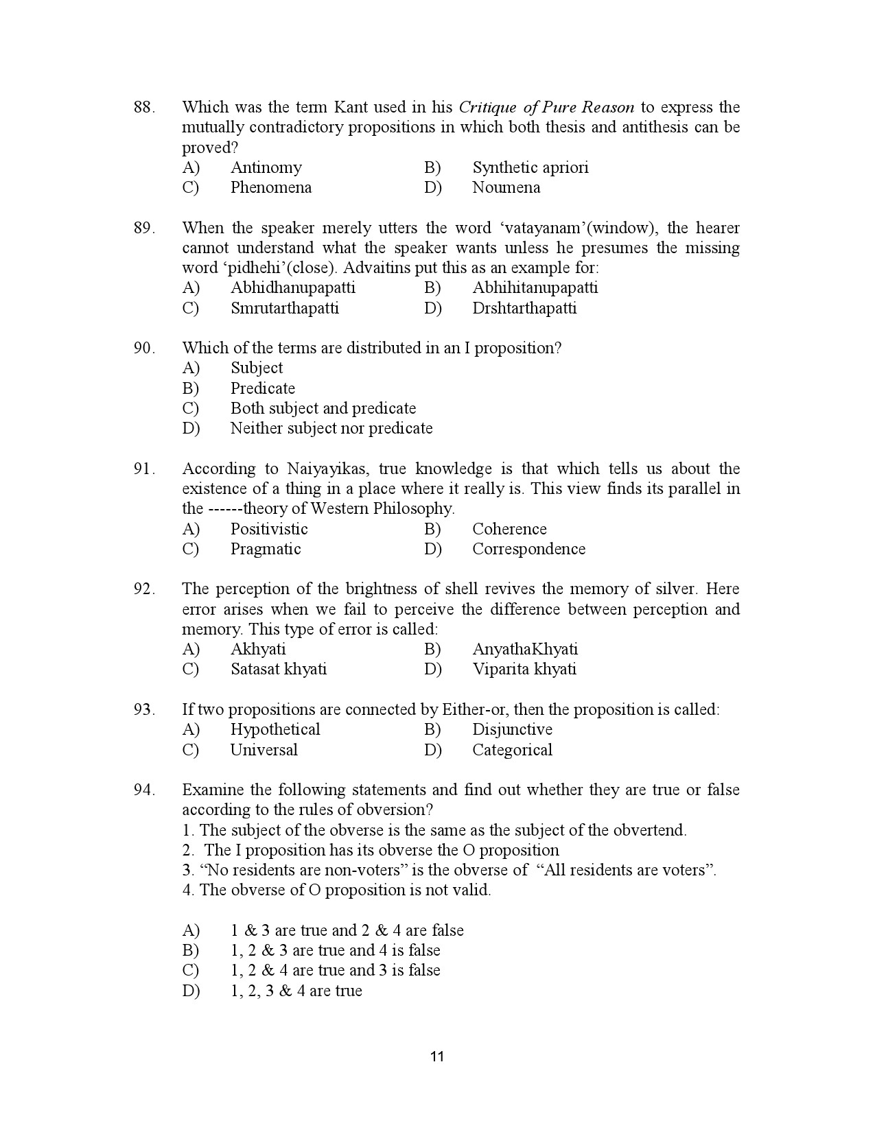 Kerala SET Philosophy Exam Question Paper July 2023 11