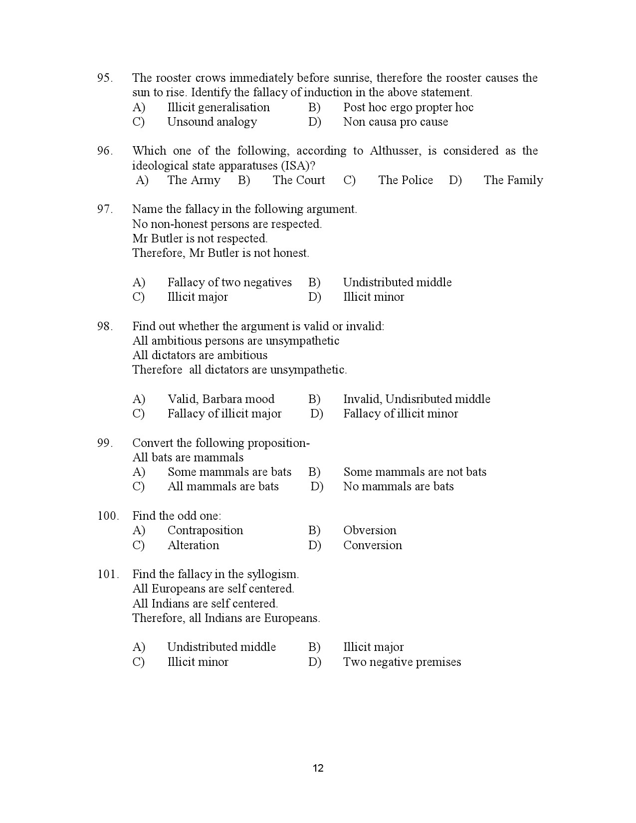 Kerala SET Philosophy Exam Question Paper July 2023 12