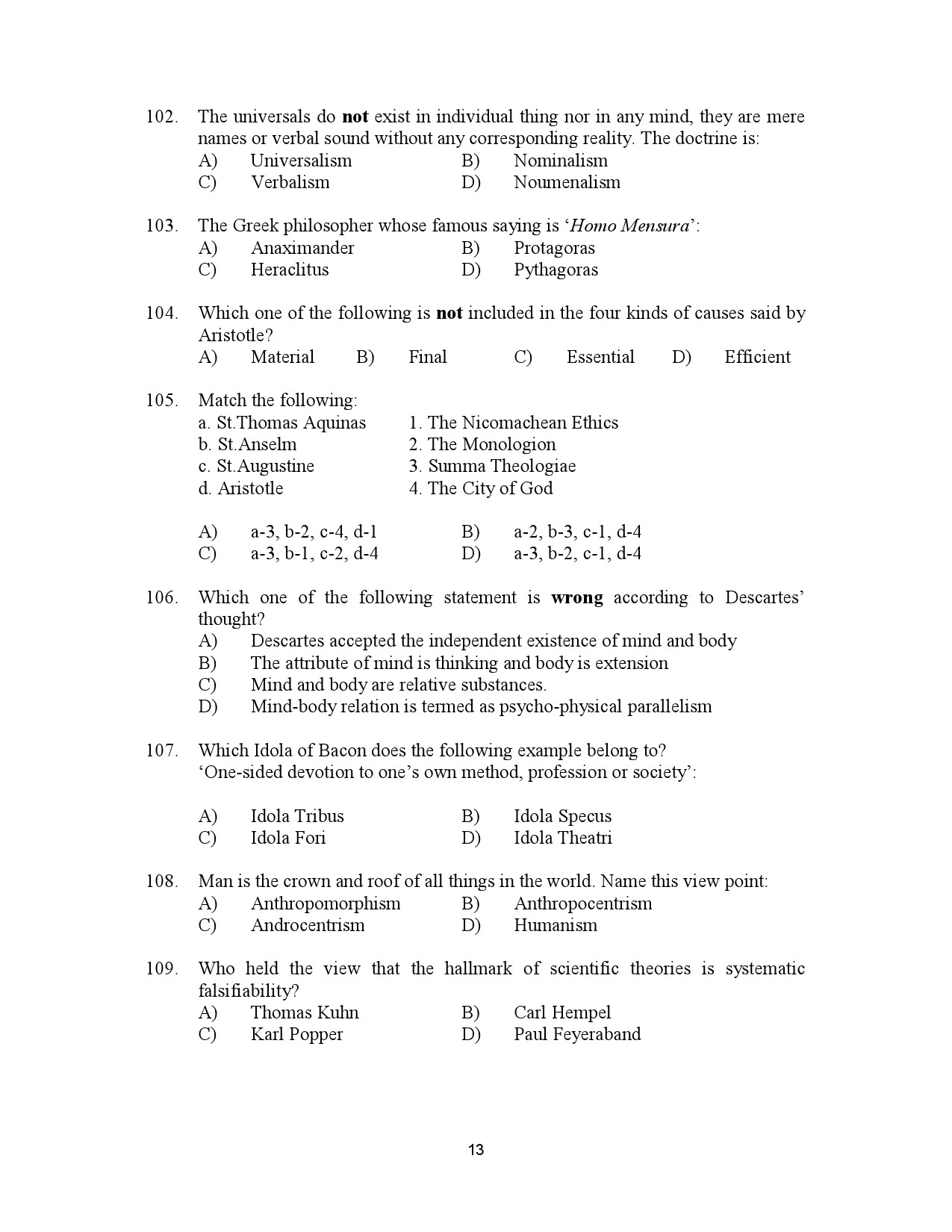 Kerala SET Philosophy Exam Question Paper July 2023 13
