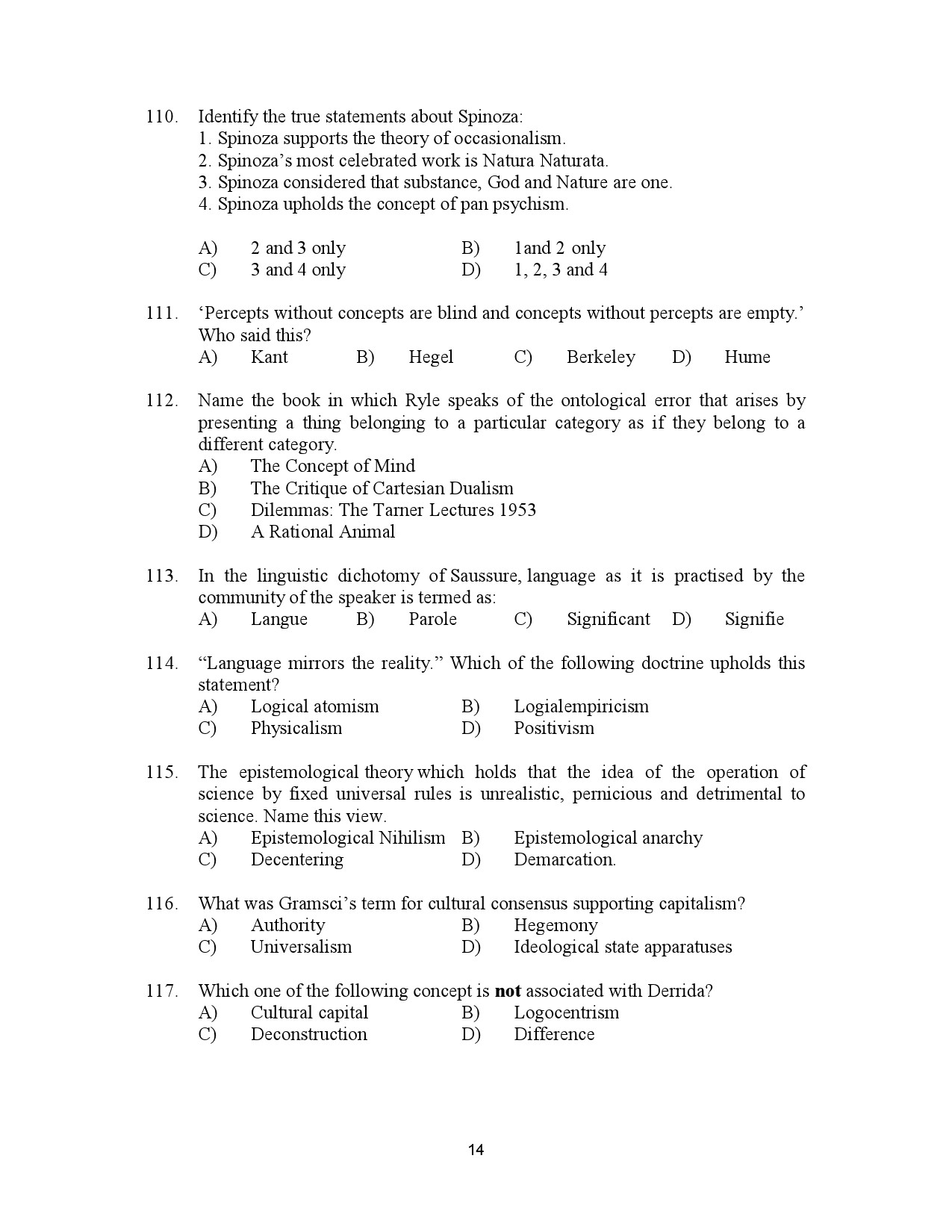 Kerala SET Philosophy Exam Question Paper July 2023 14
