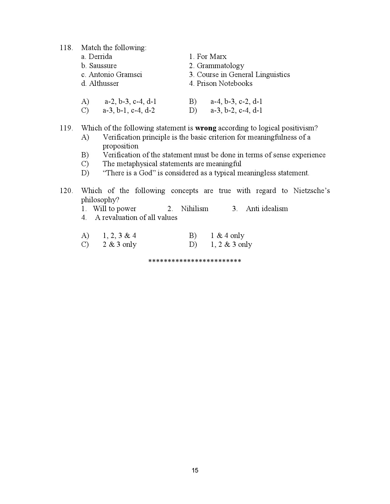 Kerala SET Philosophy Exam Question Paper July 2023 15