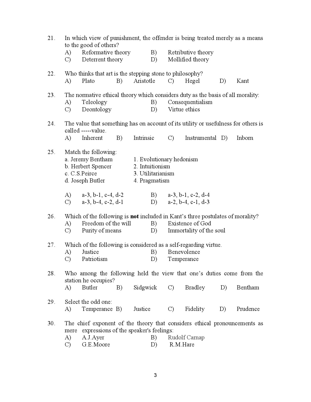 Kerala SET Philosophy Exam Question Paper July 2023 3