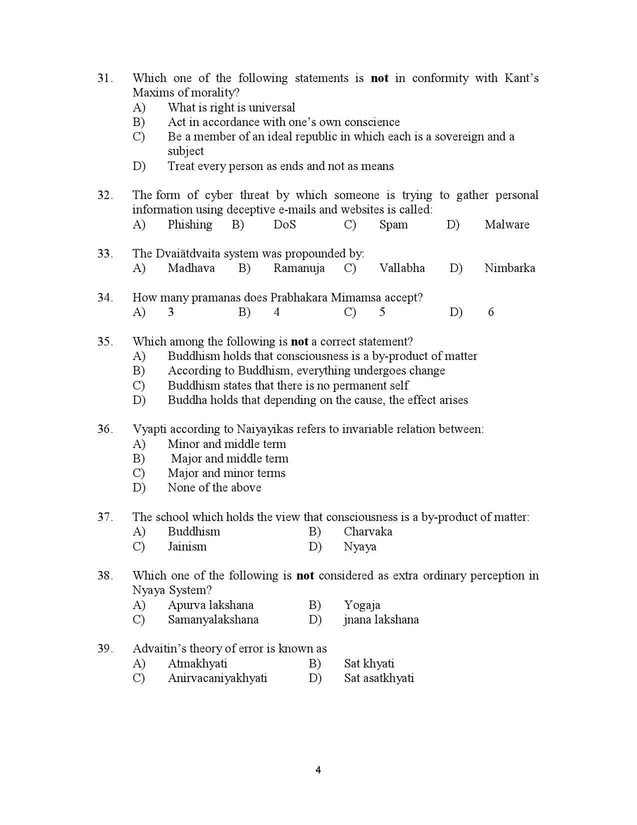 Kerala SET Philosophy Exam Question Paper July 2023 4