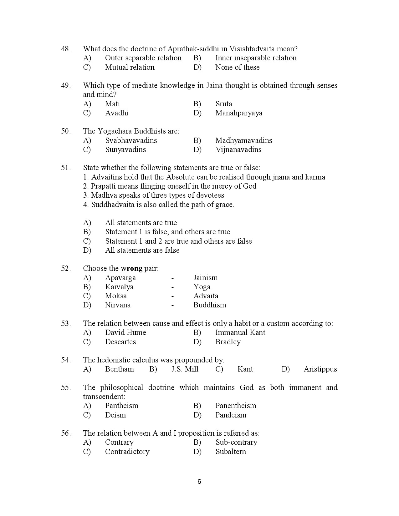 Kerala SET Philosophy Exam Question Paper July 2023 6