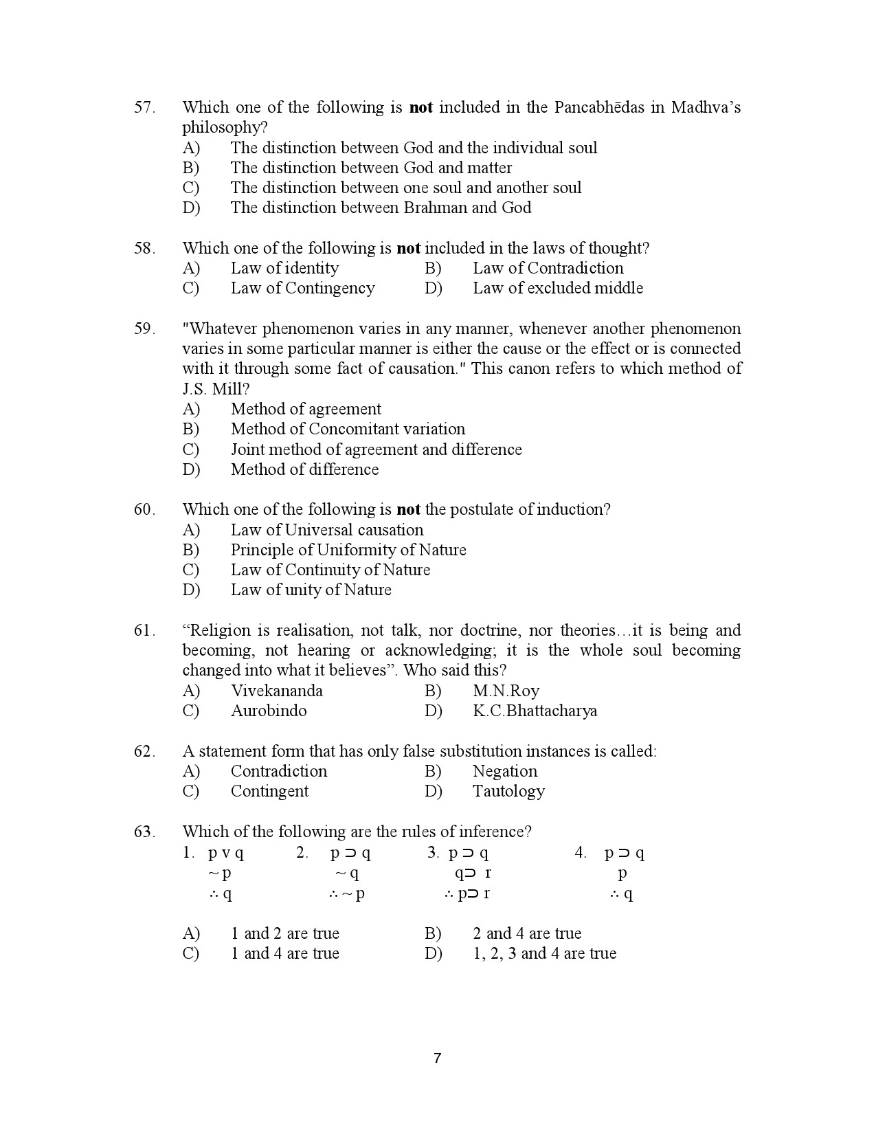 Kerala SET Philosophy Exam Question Paper July 2023 7