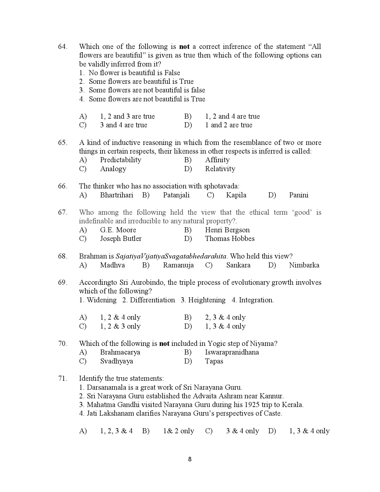Kerala SET Philosophy Exam Question Paper July 2023 8