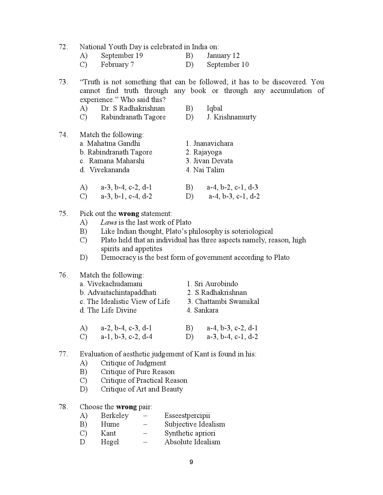 Kerala SET Philosophy Exam Question Paper July 2023 9