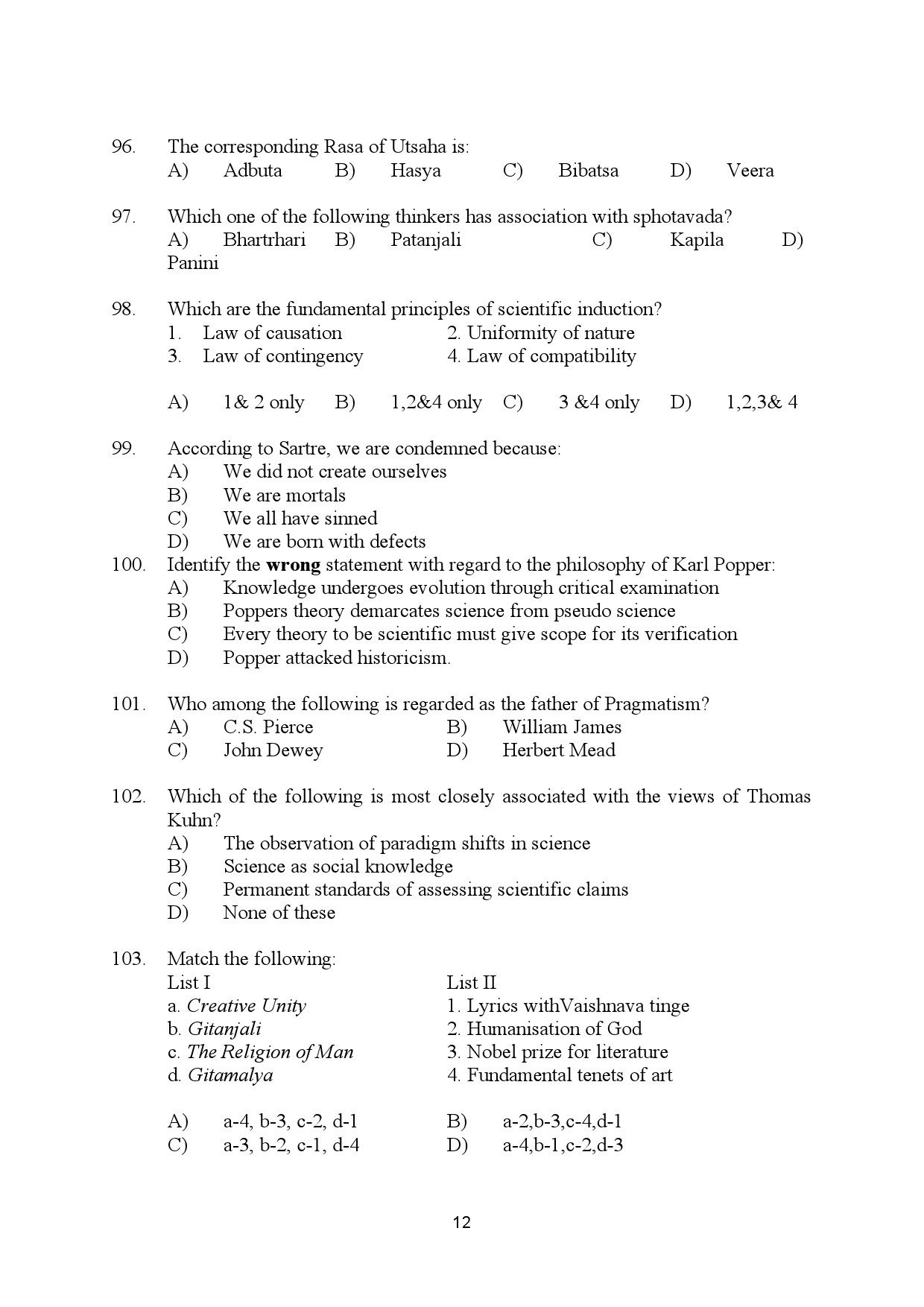 Kerala SET Philosophy Exam Question Paper July 2024 12