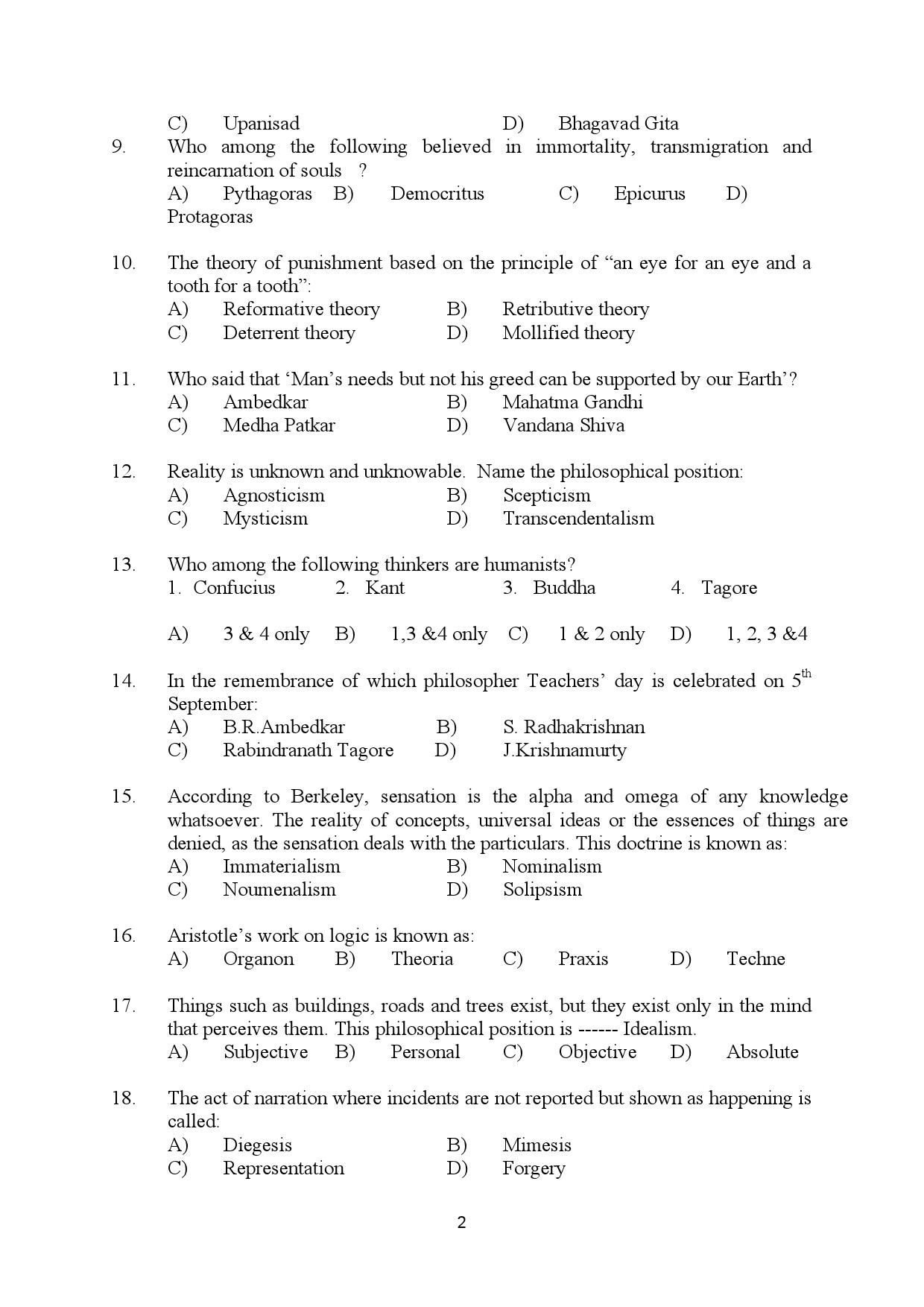 Kerala SET Philosophy Exam Question Paper July 2024 2