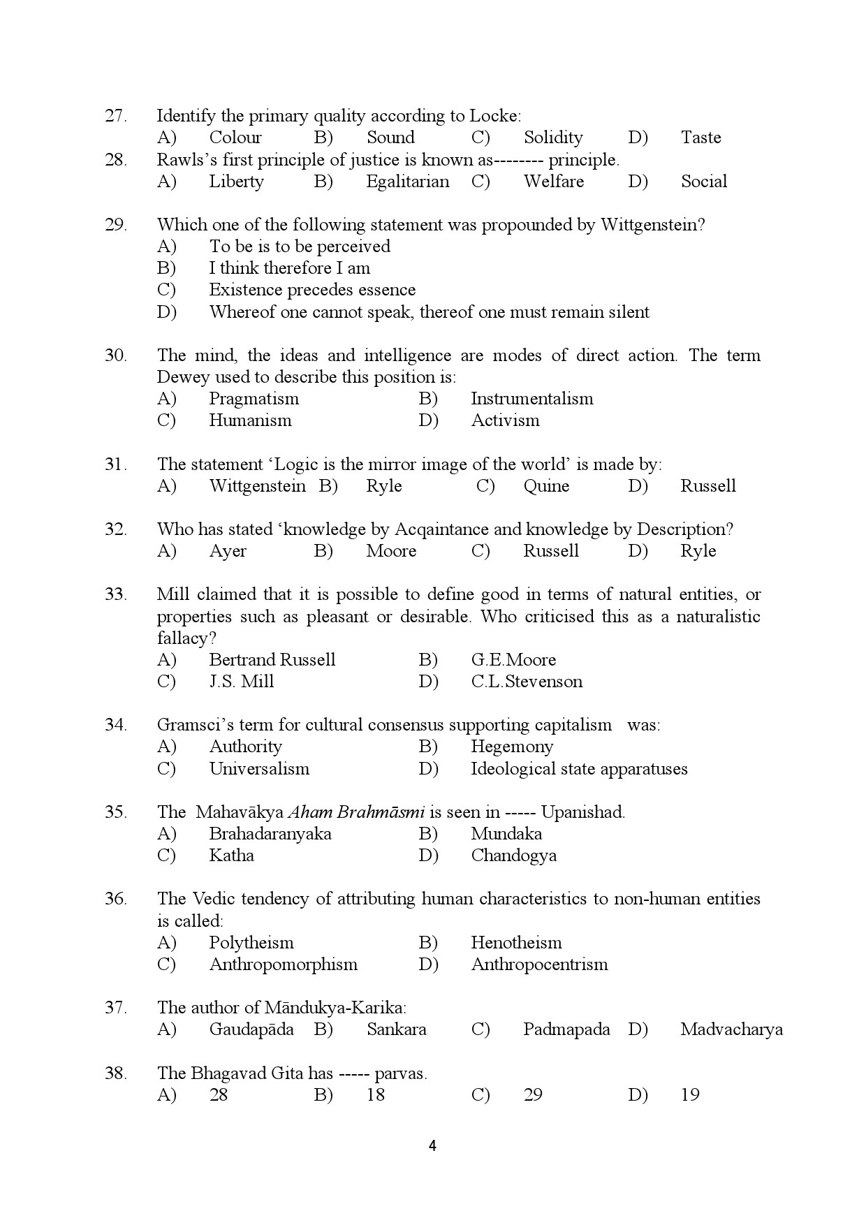 Kerala SET Philosophy Exam Question Paper July 2024 4