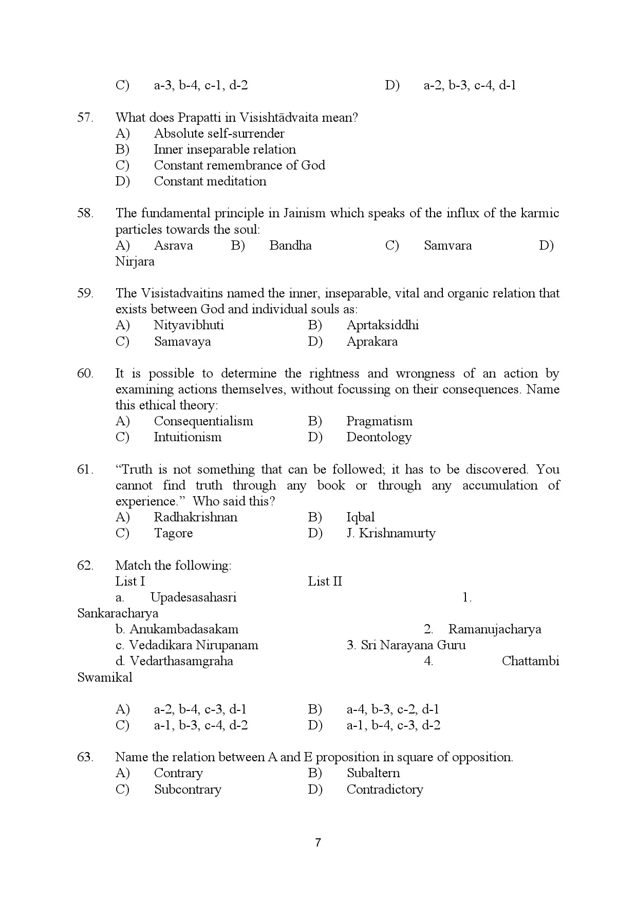 Kerala SET Philosophy Exam Question Paper July 2024 7