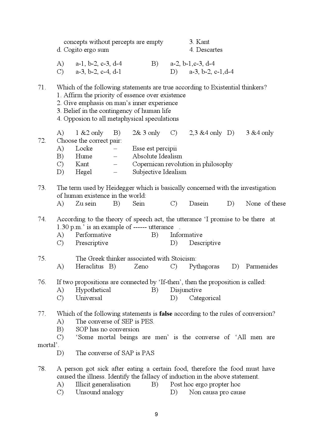 Kerala SET Philosophy Exam Question Paper July 2024 9