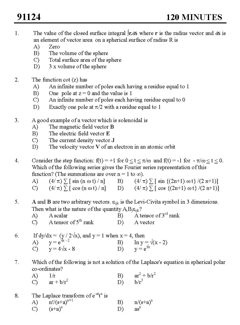 Kerala SET Physics Exam 2011 Question Code 91124 1