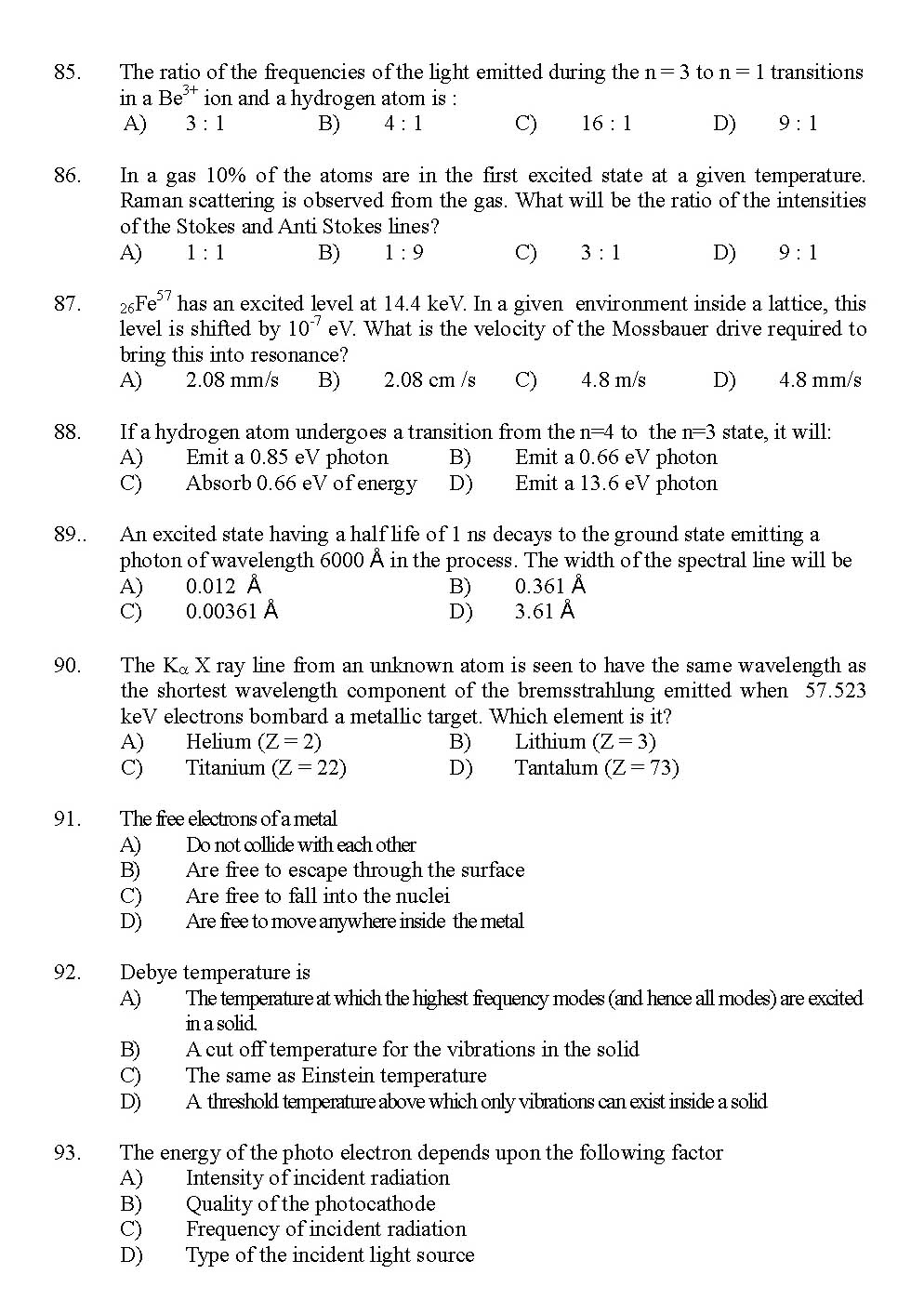 Kerala SET Physics Exam 2011 Question Code 91124 12
