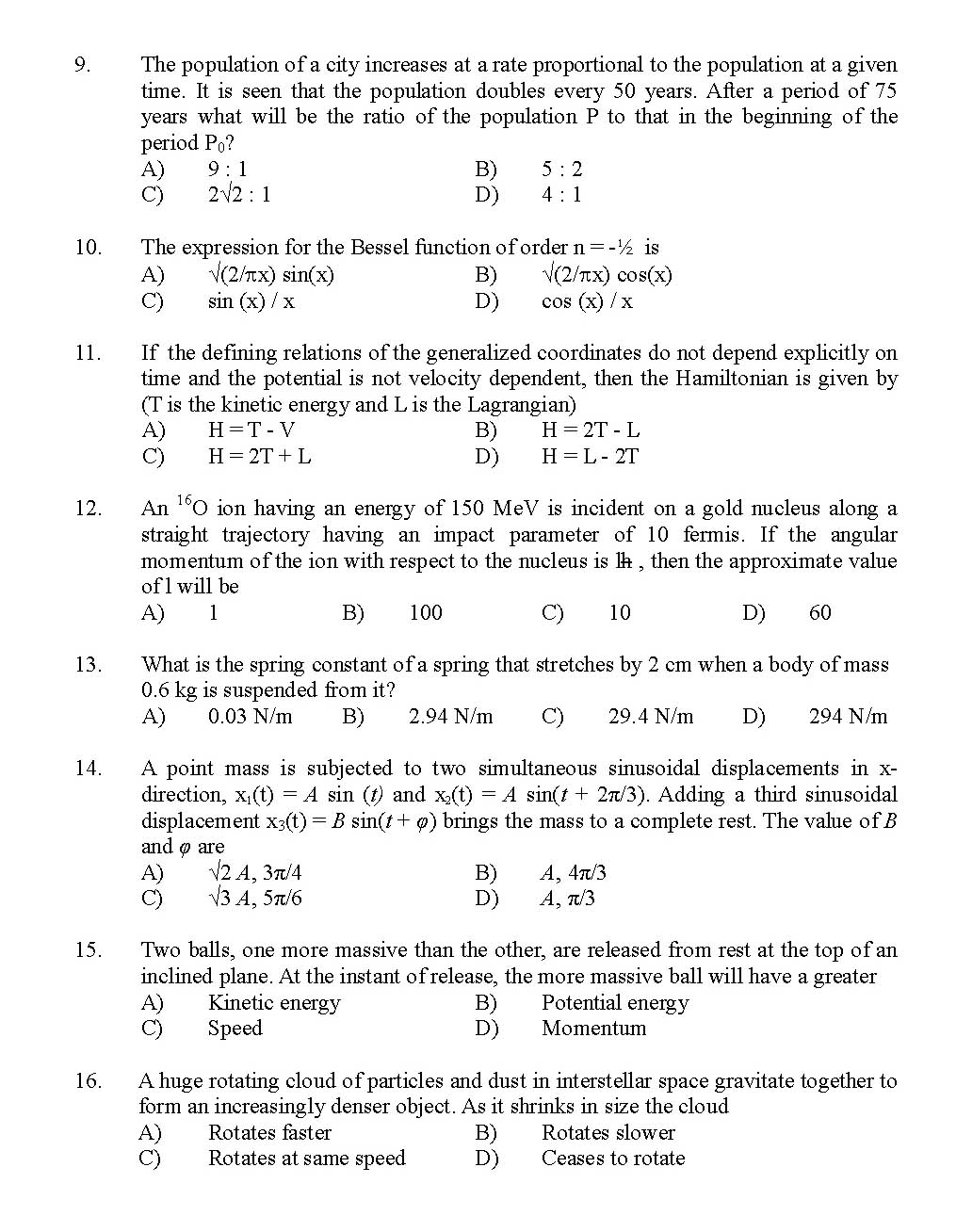 Kerala SET Physics Exam 2011 Question Code 91124 2
